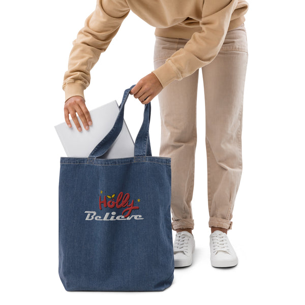 Believe Organic denim tote bag